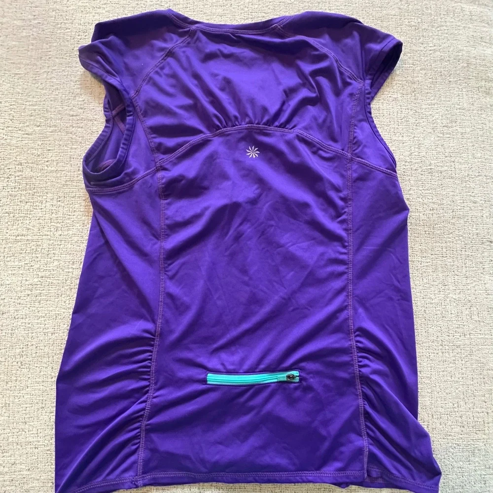 Athleta Womens Purple Rash Guard Top M and‎ Black Bikini Bottoms L Swim Set
